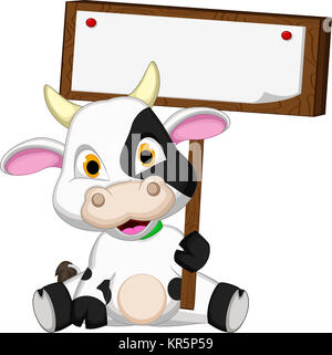 Cute cow cartoon Sitzen mit leeren Zeichen Stockfoto