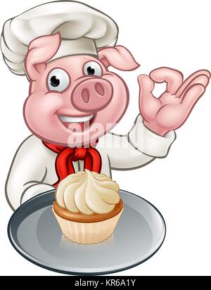 Schwein Chef Baker Zeichentrickfigur Stock Vektor