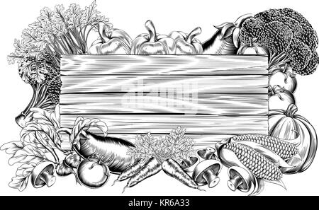 Gemüse und Früchte produzieren Zeichen Stock Vektor