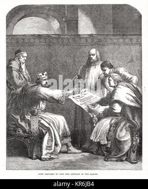 König Johann weigert die Artikel des Barons, Ostern 1215, Oxford zu unterzeichnen Stockfoto