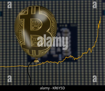 Abbildung: bitcoin Preis bubble mit Ballon Stockfoto