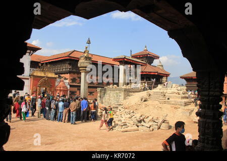 Bhaktapur Durbar Square nach dem Erdbeben 2015 in Nepal Stockfoto