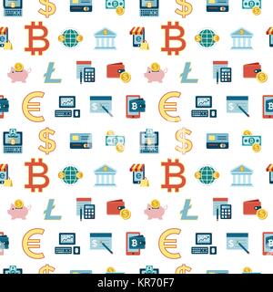 Digitale Vektor bitcoin cryptocurrency und elektronisches Geld Zahlungen Übertragung Symbole gesetzt. Nahtlose Muster. Litecoin, des Astraleums, Bergbau Pools, blockchain Stock Vektor