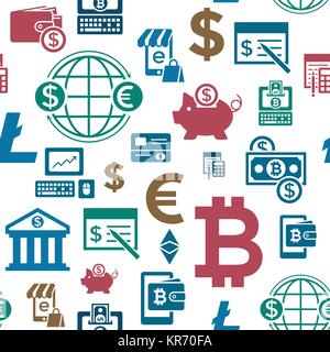 Digitale Vektor bitcoin cryptocurrency und elektronisches Geld Zahlungen Übertragung Symbole gesetzt. Nahtlose Muster. Litecoin, des Astraleums, Bergbau Pools, blockchain Stock Vektor