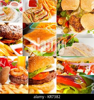Burger und Sandwiches-Sammlung auf eine collage Stockfoto