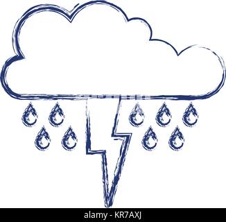 Wolke mit Regen und Thunderbolt in Dunkelblau unscharfe Silhouette Stock Vektor