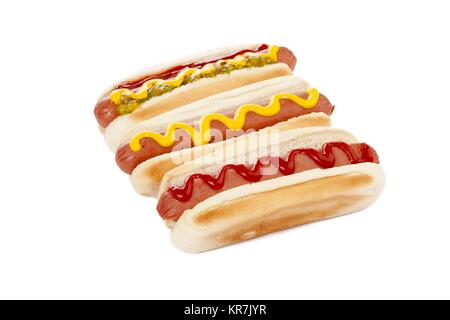Drei hot dog Sandwiches Stockfoto