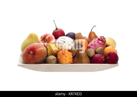 Vielfalt der Früchte in einem Fach angezeigt Stockfoto