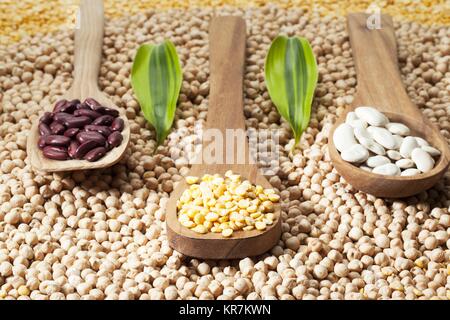 Holzspachtel und Getreide Stockfoto