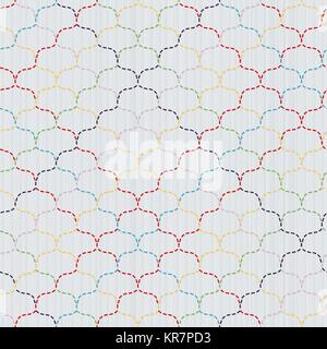 Wellenförmige sashiko Textur. Zusammenfassung nahtlose Muster. Bunte Stiche auf den weißen Hintergrund. Japanische stickerei Verzierung für musterfüllungen, handicraf Stock Vektor