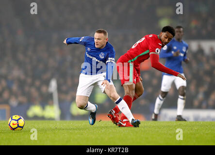 Die Swansea City Leroy Fer (rechts) und Everton's Wayne Rooney (links) Kampf um den Ball während der Premier League Spiel im Goodison Park, Liverpool. Stockfoto