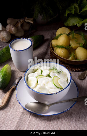 Mizeria ist ein polnischer Gurkensalat Stockfoto