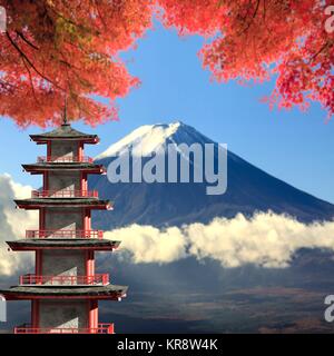 3D-rendering Mt. Fuji mit Herbstfarben in Japan Stockfoto