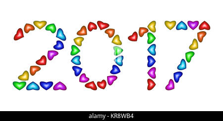 Zahlen des Jahres 2017 von bunte Herzen Stockfoto