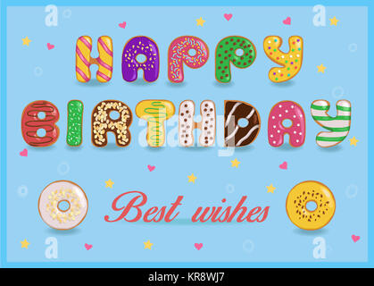 Alles Gute zum Geburtstag. Süße bunte Donuts font Stockfoto
