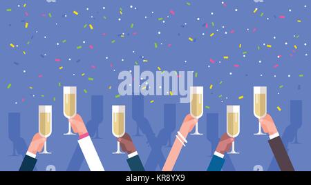 Gruppe der Geschäftsmann Hände halten Sektgläser Erfolg Feier Konzept Stock Vektor