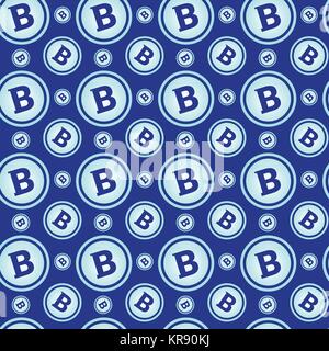 Bitcoins nahtlose Muster Crypto Währung Zeichen auf blauem Hintergrund Stock Vektor