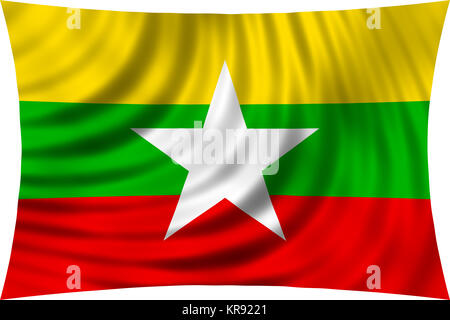 Flagge Myanmar winken in Wind auf Weiß isoliert Stockfoto