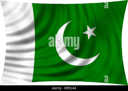 Flagge Pakistan winken in Wind auf Weiß isoliert Stockfoto