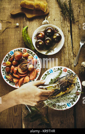 Fisch und Gemüse Stockfoto