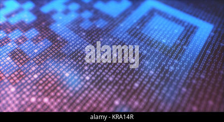 3D-Darstellung eines Konzepts Bild von digitalen Daten. Der binäre Code und quick response code. Stockfoto