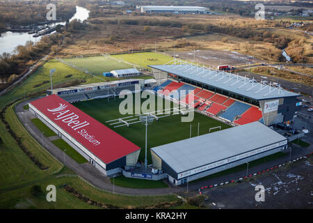 Eine Luftaufnahme des AJ Bell Stadium, Heimat der Verkauf Haifische Stockfoto