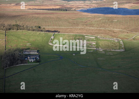 Eine Luftaufnahme der Housesteads Roman Fort auf Hadrian's Wall, Northumberland Stockfoto