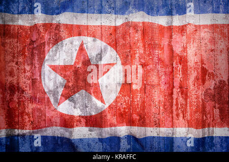 Grunge-Stil von Nord Korea Flagge auf eine Mauer für Hintergrund Stockfoto