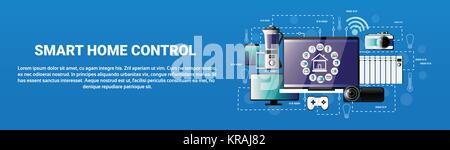 Smart Home Control System Geräte Automatisierungskonzept modernes Haus Technik horizontale Banner Stock Vektor