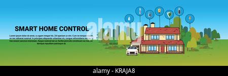 Smart Home Control System Automation modernes Haus Technologie System horizontale Banner Stock Vektor