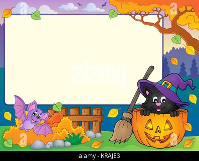 Herbst Rahmen mit Halloween cat Thema 1 Stockfoto