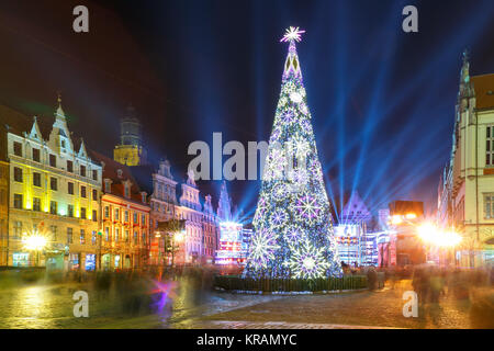 Leichte Laser-Show am Marktplatz, Wroclaw, Polen Stockfoto