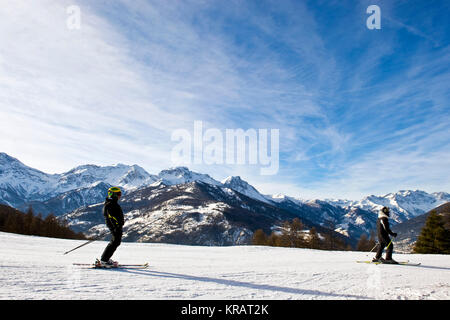 Skipisten, Sauze d, Provinz Turin, Piemont, Italien Stockfoto