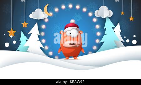Winterlandschaft. Lustig, niedlich tragen. Mond, Cloud, Tanne, Stern. Stock Vektor