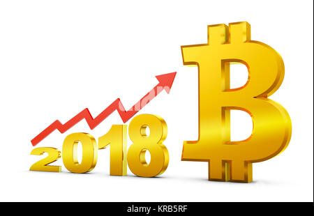 Volumetrische Zahlen von 2018 und ein Zeichen der bitcoin. 3D-Rendering. Stockfoto