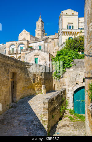 Malerischer Blick auf die 'Sassi' Bezirk in Matera, in der Region Basilicata, im Süden Italiens. Stockfoto