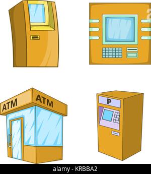 Atm Icon Set, Cartoon Stil Stock Vektor
