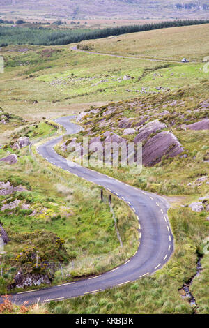 Ein schmaler Pass Road Winde über das Moor zu den Ballaghbeama Gap in der macgillycuddy Reeks Berge der Iveragh Halbinsel in Irland Stockfoto