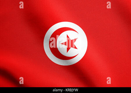 Flagge von Tunesien winken mit Stoff Textur Stockfoto