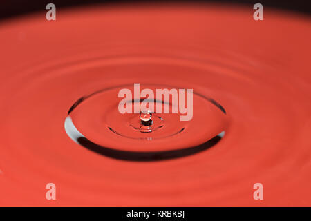 Nahaufnahme des fallenden Wassers drop in Rot Stockfoto