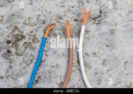 Freiliegenden Enden der elektrischen Kabel Stockfoto