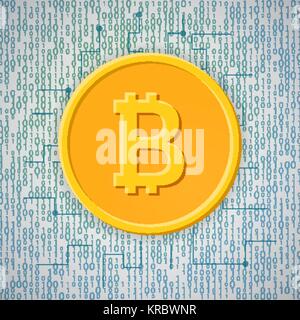 Bitcoin blockchain Währung Zeichen auf binäre Hintergrund Stock Vektor