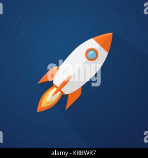 Rocketship flyi im Raum mit UNSCHARFEN Sterne Hintergrund Stock Vektor