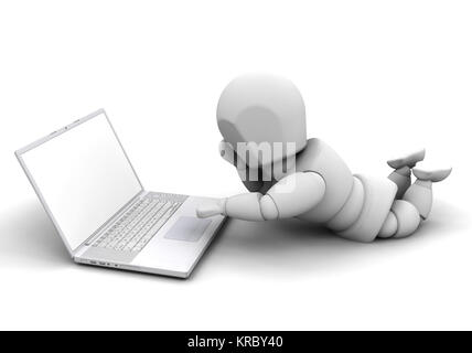 3D Rendern von jemandem auf einem Laptop arbeiten Stockfoto