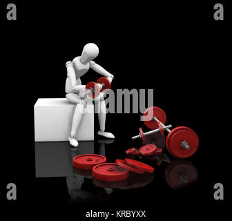3D Rendern ein Mann Gewichtheben auf schwarzem Hintergrund Stockfoto