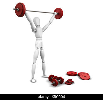 3D Rendern eines Mannes, Gewichte zu heben Stockfoto