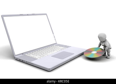 3D Rendern einer Person an einem Computer arbeiten Stockfoto