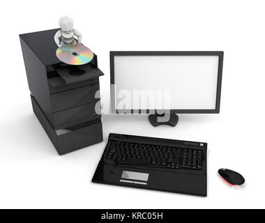 3D Rendern einer Person an einem Computer arbeiten Stockfoto