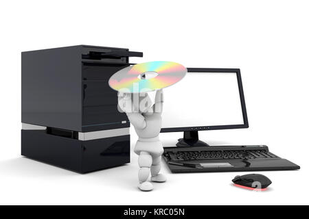 3D Rendern einer Person an einem Computer arbeiten Stockfoto