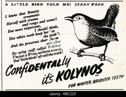 1940er Jahre alten Vintage original advert Werbung Kolynos Zahnpasta im Magazin ca. 1947, als noch liefert unter der Nachkriegszeit Rationierung beschränkt waren Stockfoto